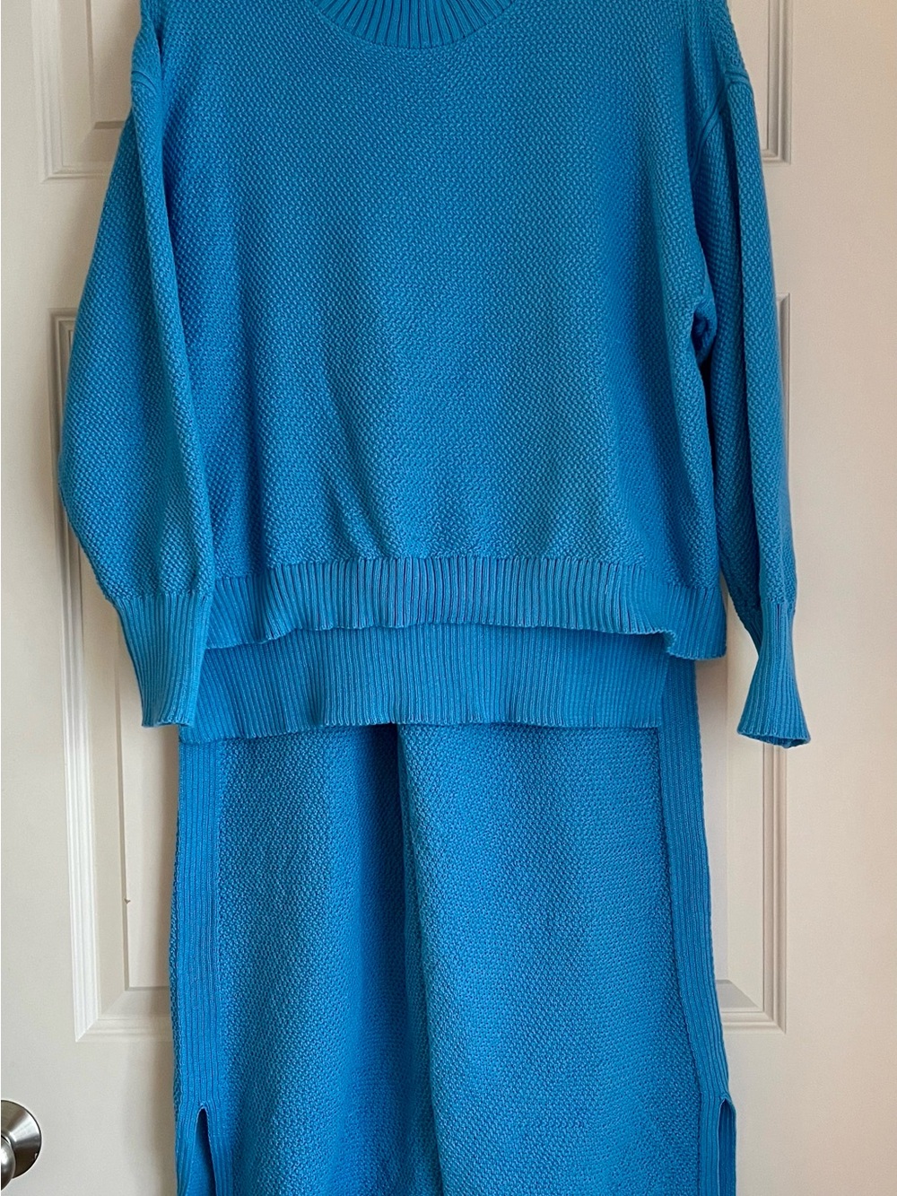 Wide Leg Knit Pants & Sweater Set - Blue